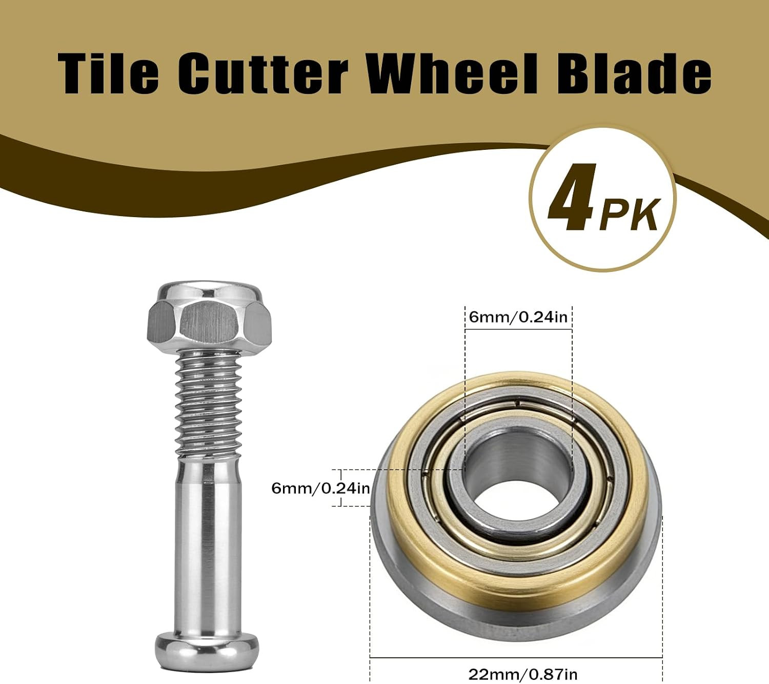 4 Pcs 22 X 6 X 6 Mm Tile Cutting Wheel Replacement with Bolt and Lock Nut, Tile