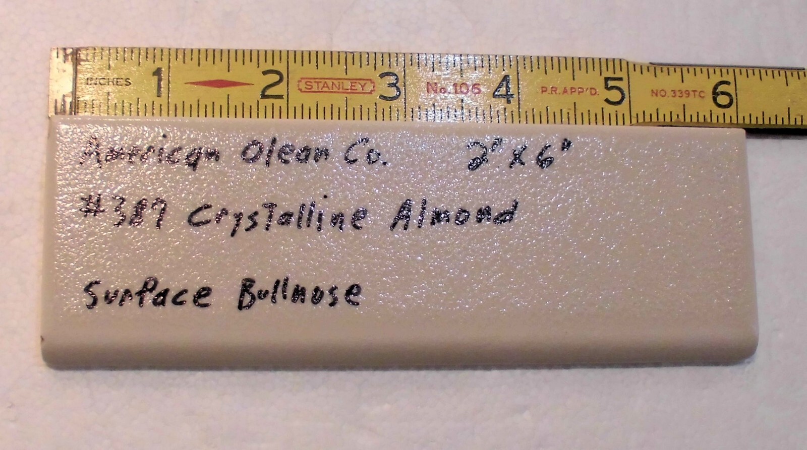 1 pc. Ceramic Bullnose Tile 2” X 6” #387 Crystalline Almond by American Olean