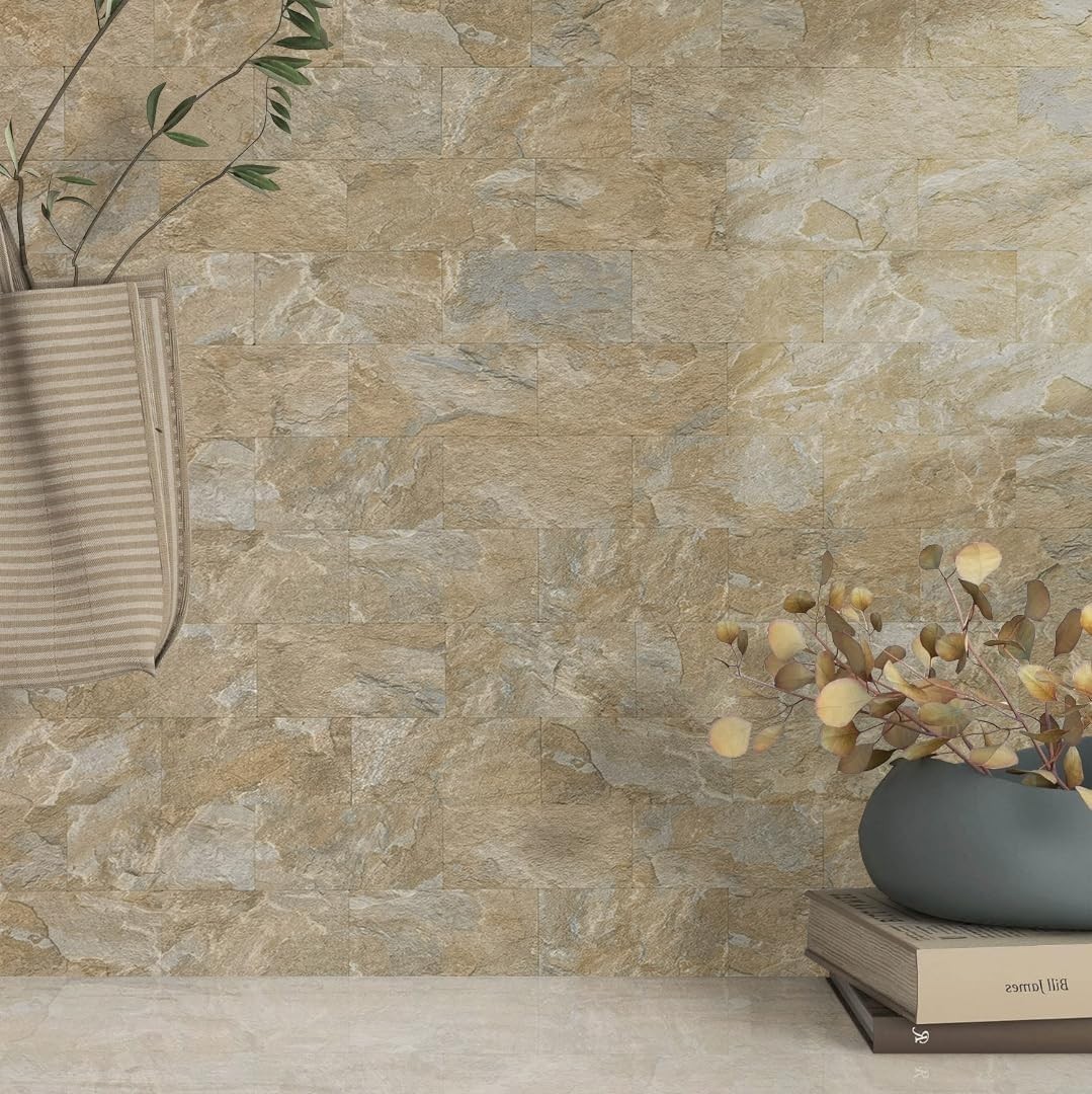 100-Piece Peel and Stick Backsplash Wall Tiles, 3″ x 6″ PVC Sandstone Faux St…