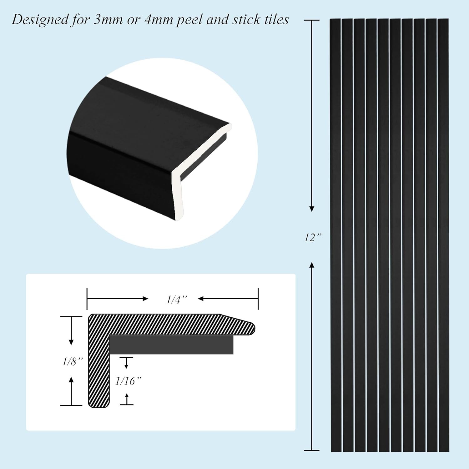10-Pack 12-Inch Matte Black Peel and Stick Aluminum Trim for Elegant Decor
