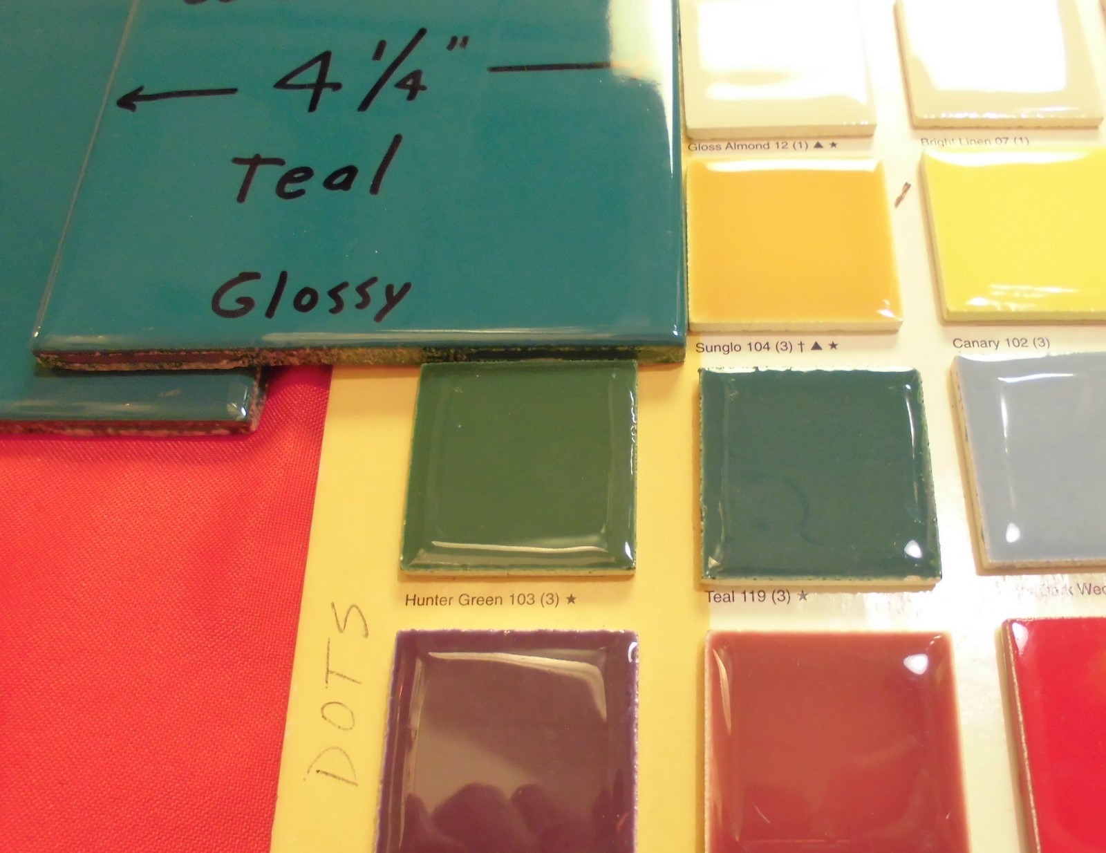 6 pieces Gloss Teal: 4-1/4″ ceramic tiles from the 1990’s, Made U.S.A. “NOS”