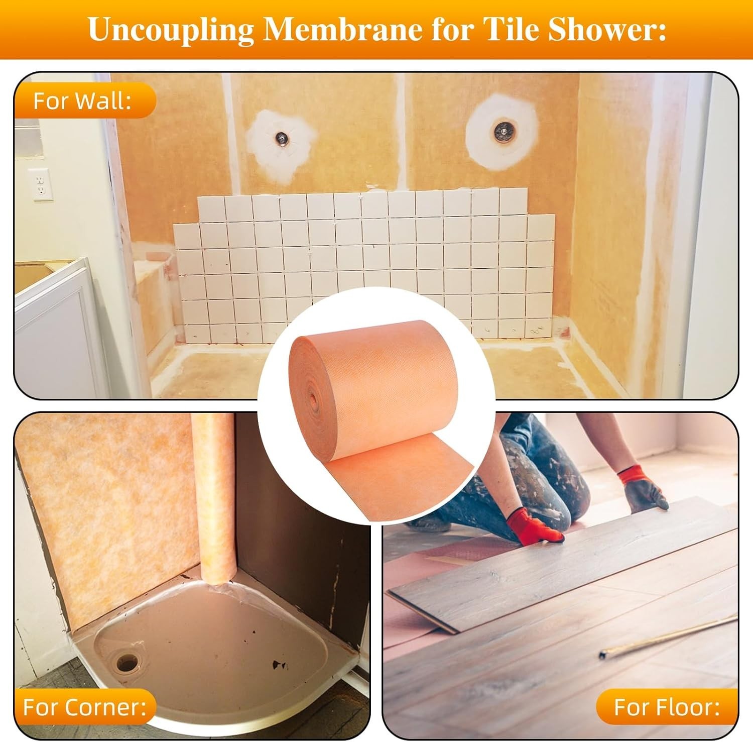 Waterproof Membrane Band Roll,Shower Waterproofing 5IN x 50ft, Orange