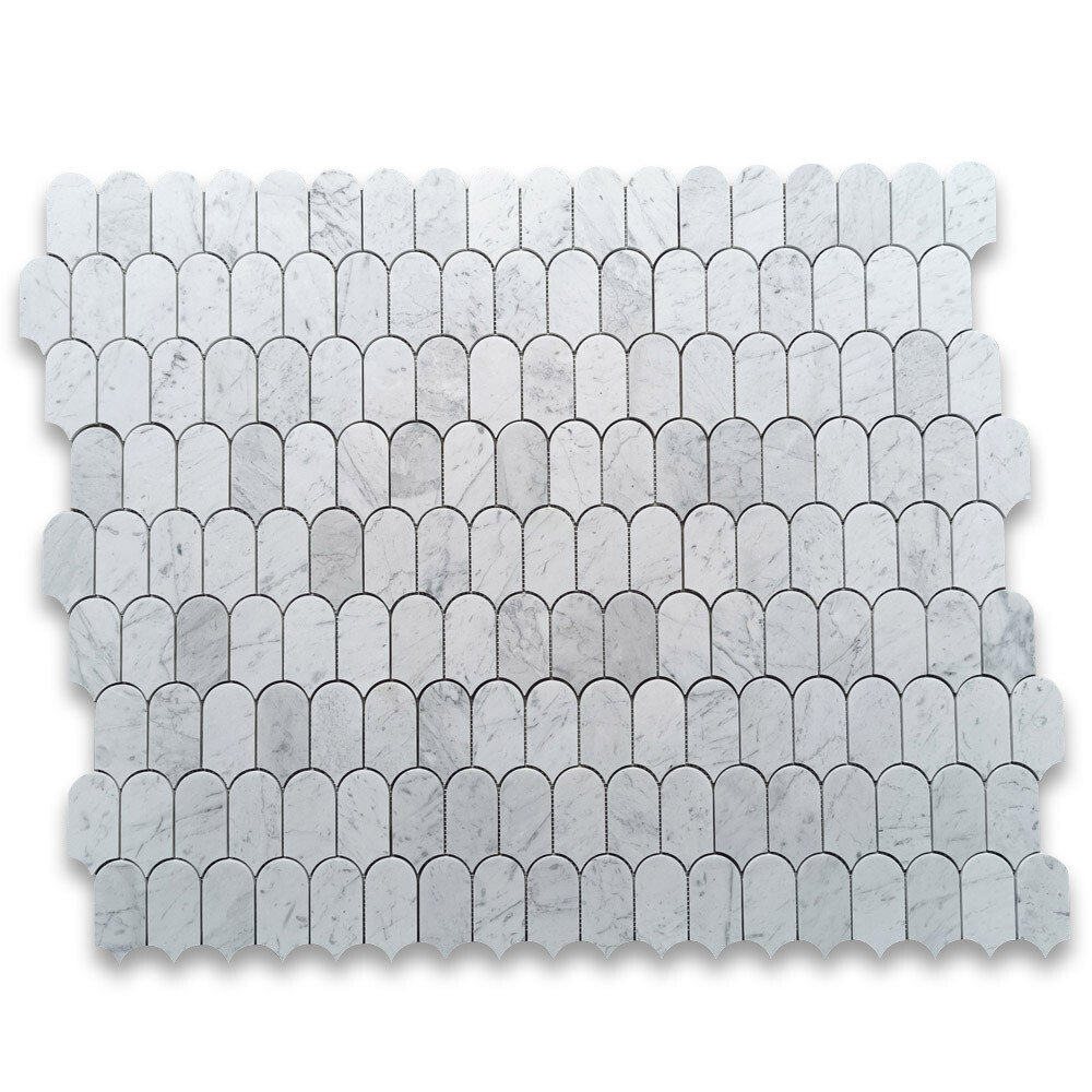 C995XH Carrara White Marble Arched Domed Mermaid Fish Scale Mosaic Tile