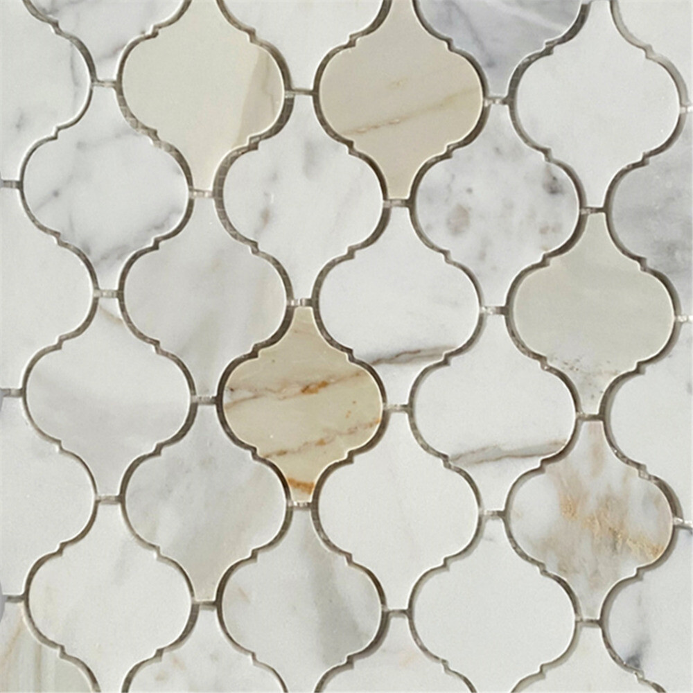 G892XP Calacatta Gold Calcutta Marble Arabesque Lantern Mosaic Tile Polished