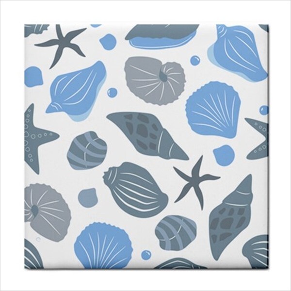 Sea Ocean Life Ceramic Tile Set Of 4 Modern Blue Backsplash Tiles 4.25 In