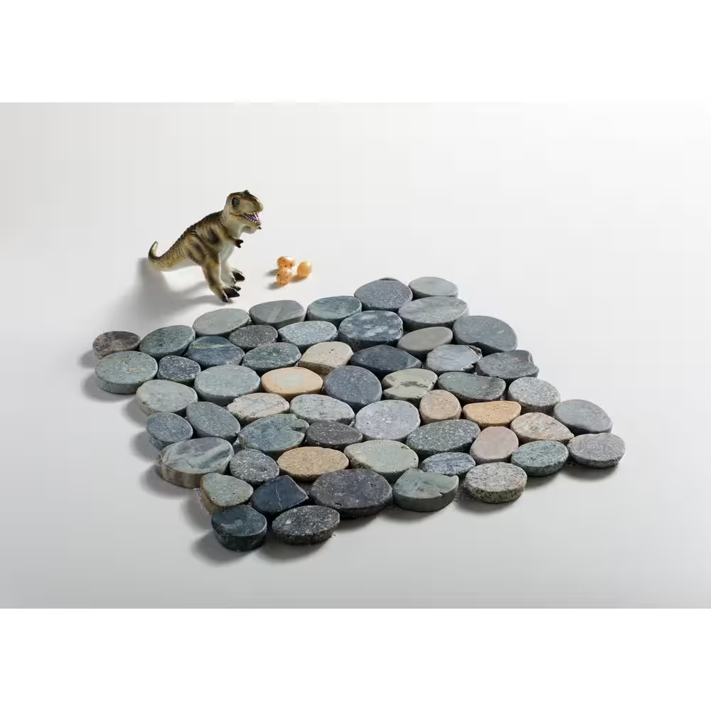 Sliced Pebble Tile River Grey 11-1/4 In. X 11-1/4 In. X 9.5 Mm Mesh-Mounted Mosa