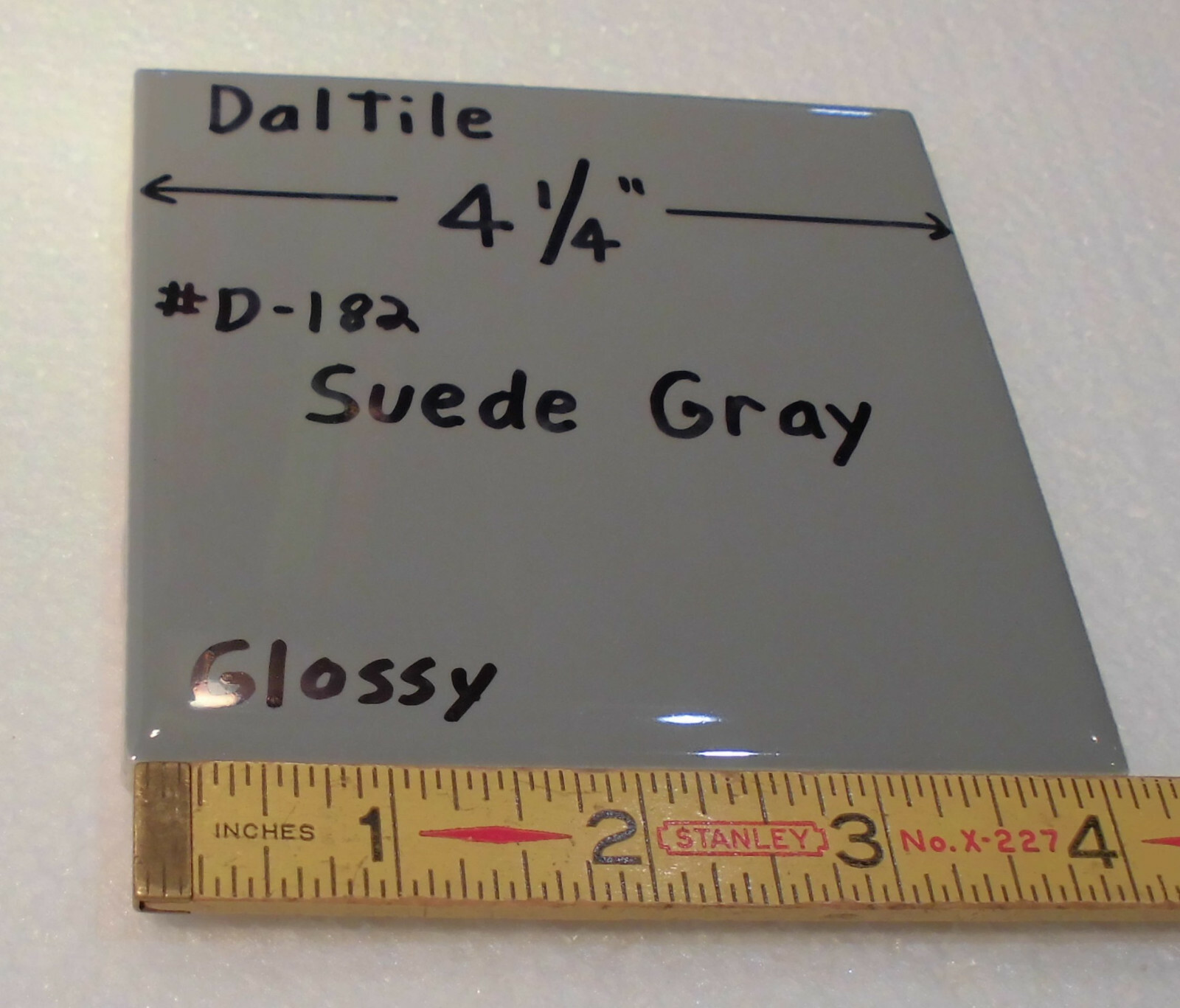 1 pc. Suede Gray; Glossy Ceramic Tile by Daltile; 4-1/4″ New Stock, darker gray