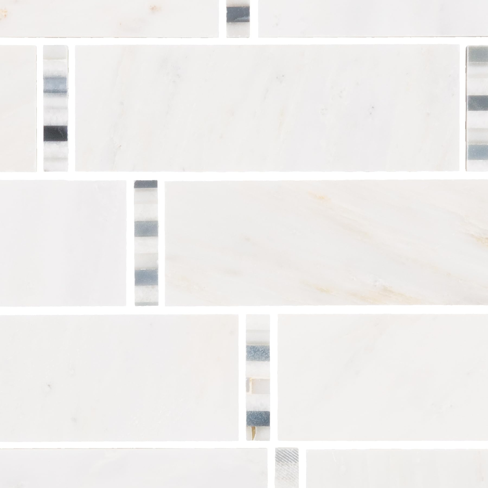 TileHQ Random Linear Mosaic in First Snow Elegance with Polished Finish