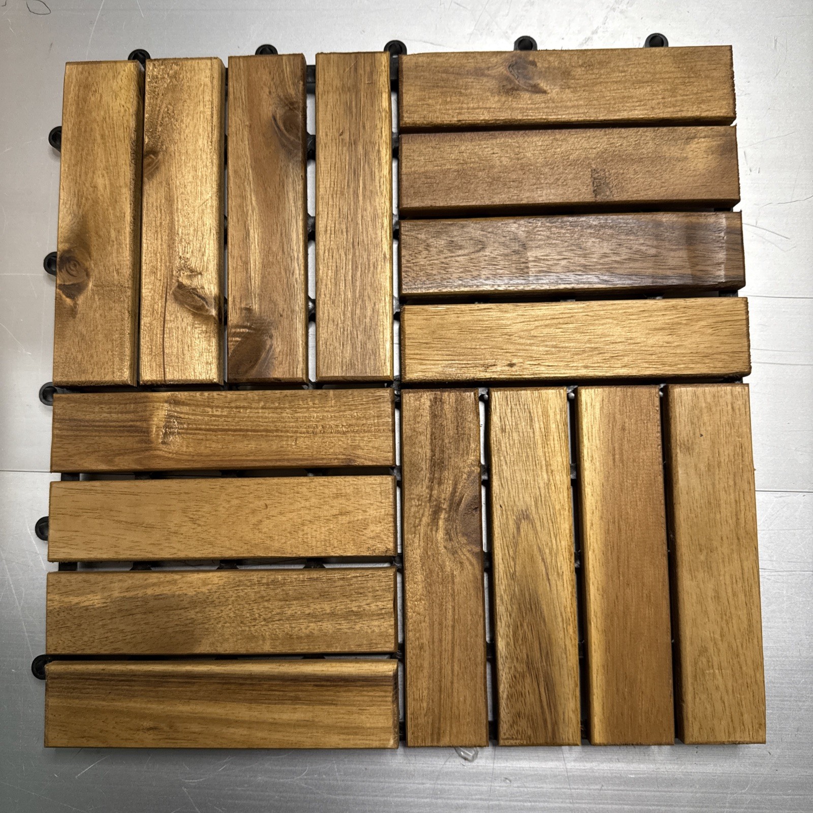 9 PCs Acacia Interlocking Wood Deck Tiles, 12×12 inches Waterproof Wooden Patio