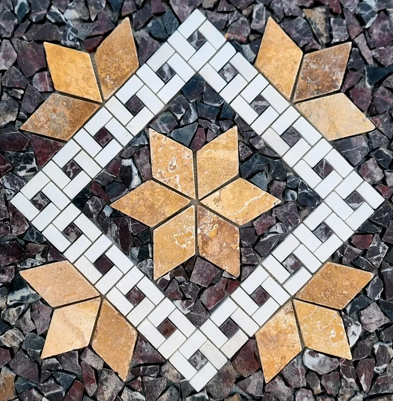 NATURAL STONE MOSAIC | Square Shape Handmade Mosaic | Medallion Mosaic