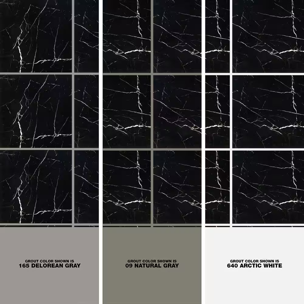 Marmo Black 23.62 In. X 23.62 In. Polished Marble Look Porcelain Floor and Wall
