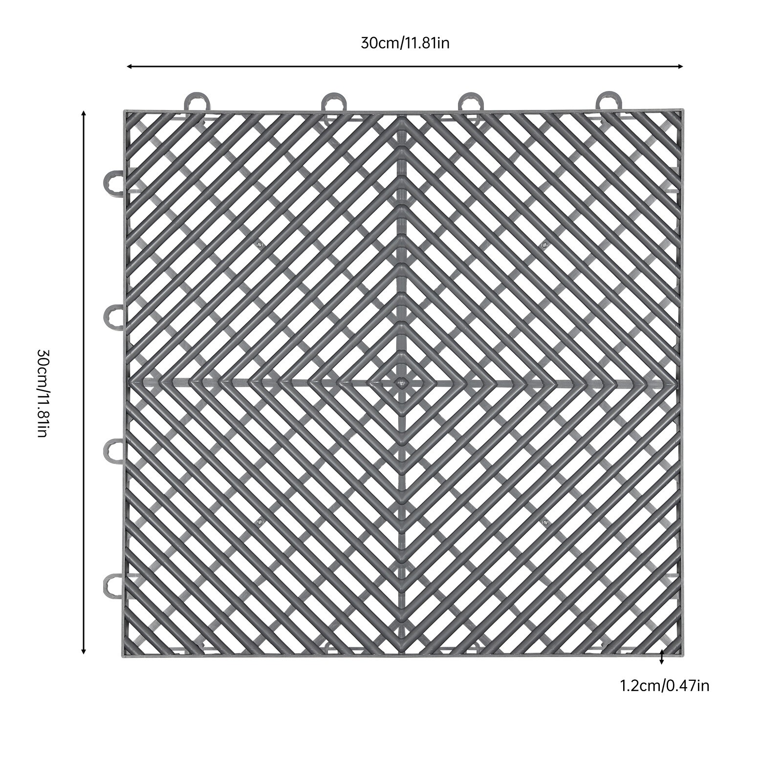 25PCS Tiles Interlocking Graphite Drainage Tiles 12x12x0.5 Inches Deck Tiles