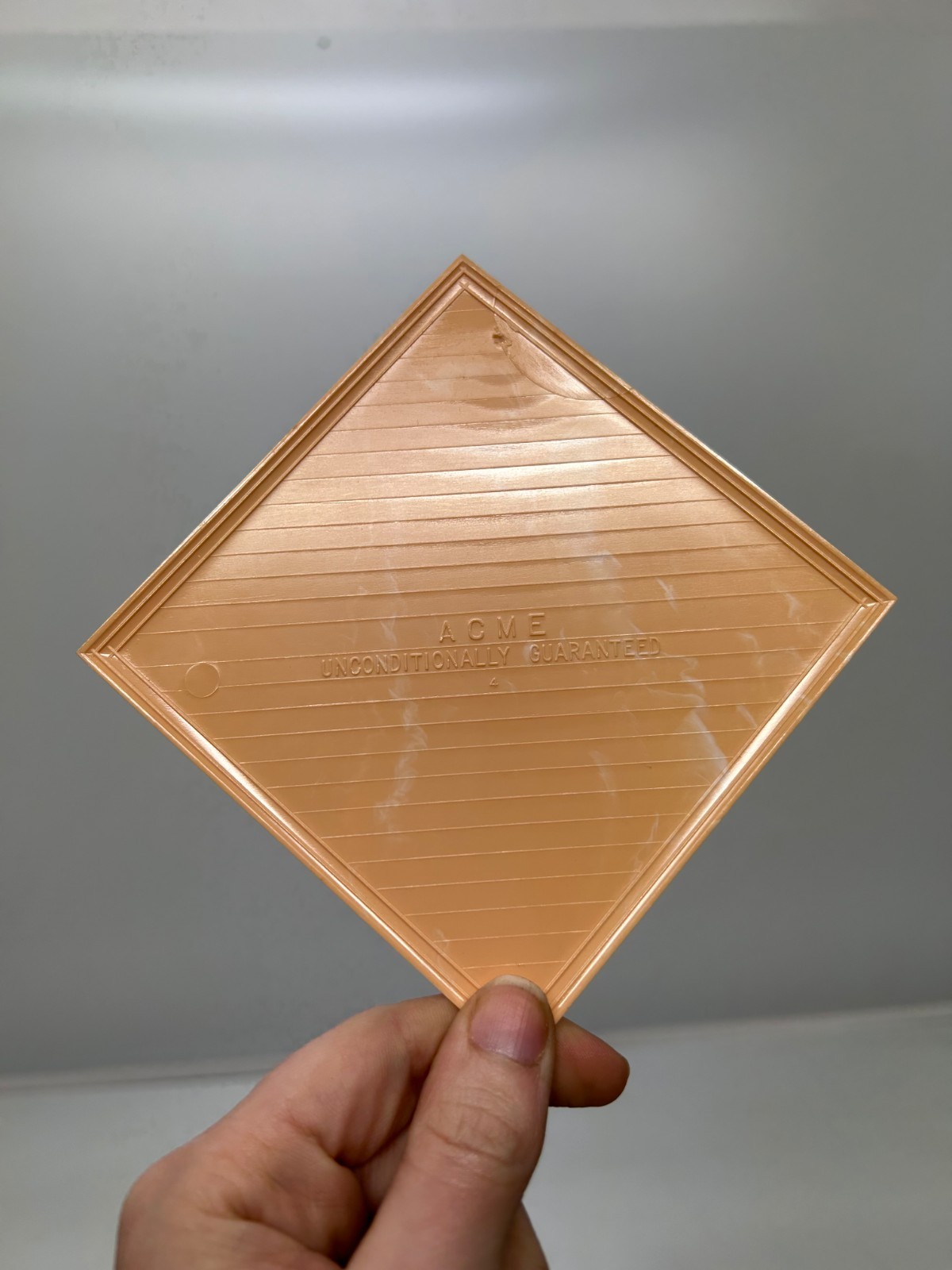 80 NOS NIOB Vtg Acme MCM Plastic Wall Tiles Light Pink Peach Swirl 4 1/4″ Square