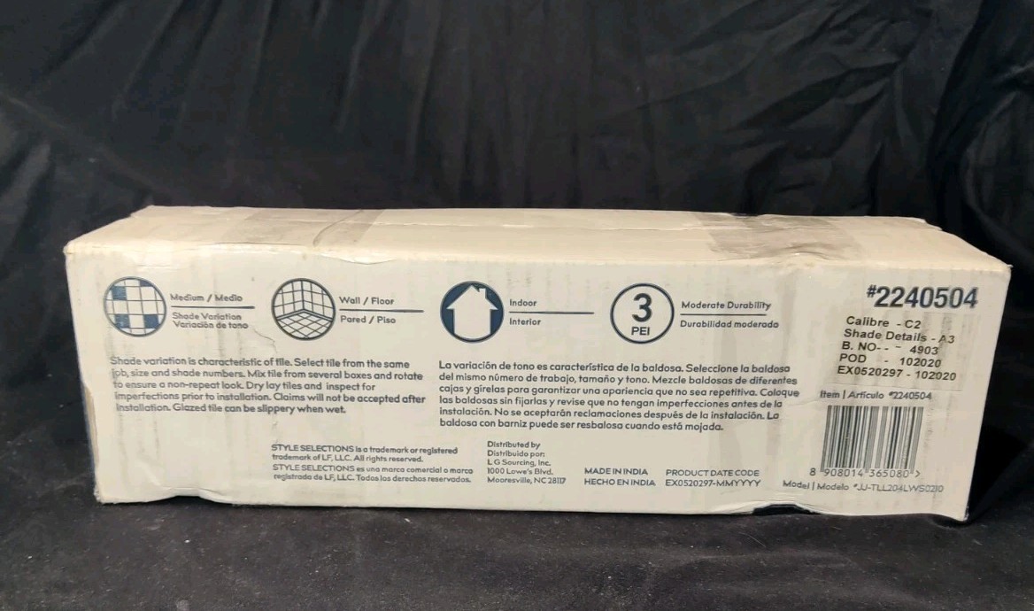 Style Selections #2240504 Torin Grey 3″ X 12″ Bullnose Porcelain Tile 10 Pcs