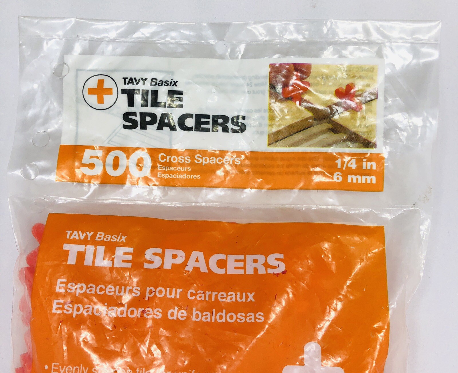Tavy Basix Cross Tile Spacers, 1/4in- 6mm, 500 Pc. Pack Plastic Tiling Tool New