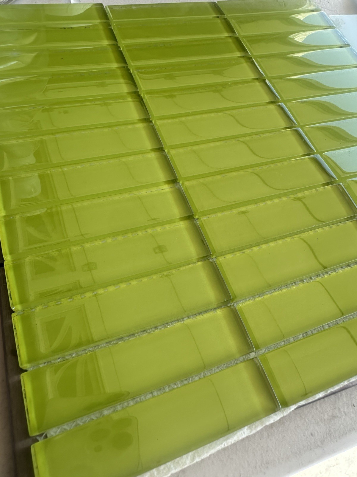 Lime Green Glass Mosaic 1×4 Inch Rectangle Tile Backsplash Kitchen Bath Wall