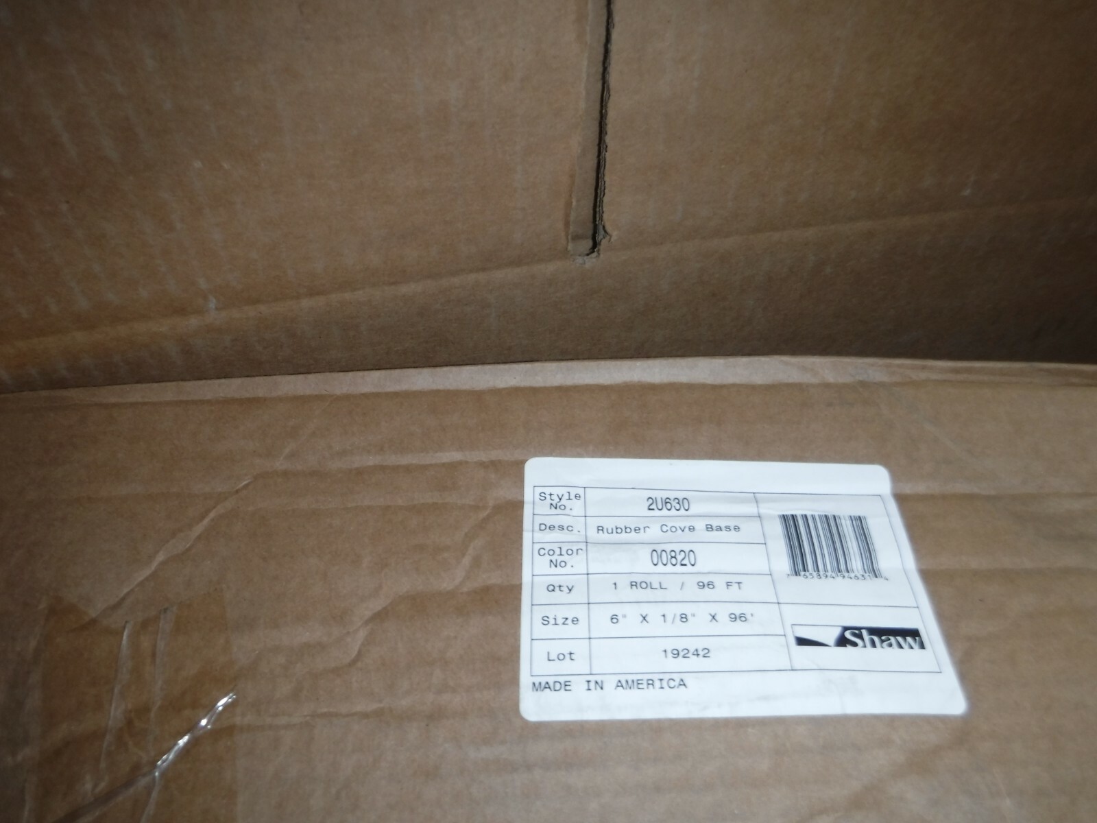 SHAW 2U630 THERMAL PLASTIC RUBBER WALL COVE BASE 6″X1/8″X 96FT Light Brown