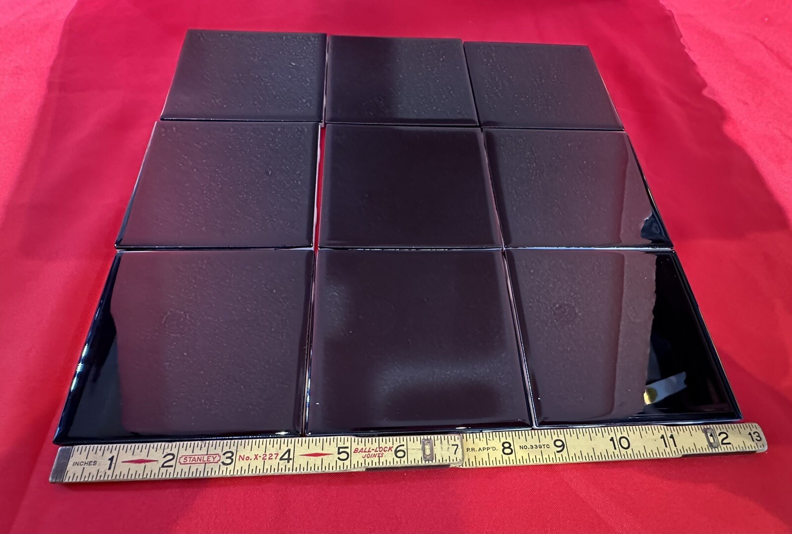 9 pcs. *Glossy Black* 4-1/4″ Ceramic Tiles by American Olean, New Stock, Mirror