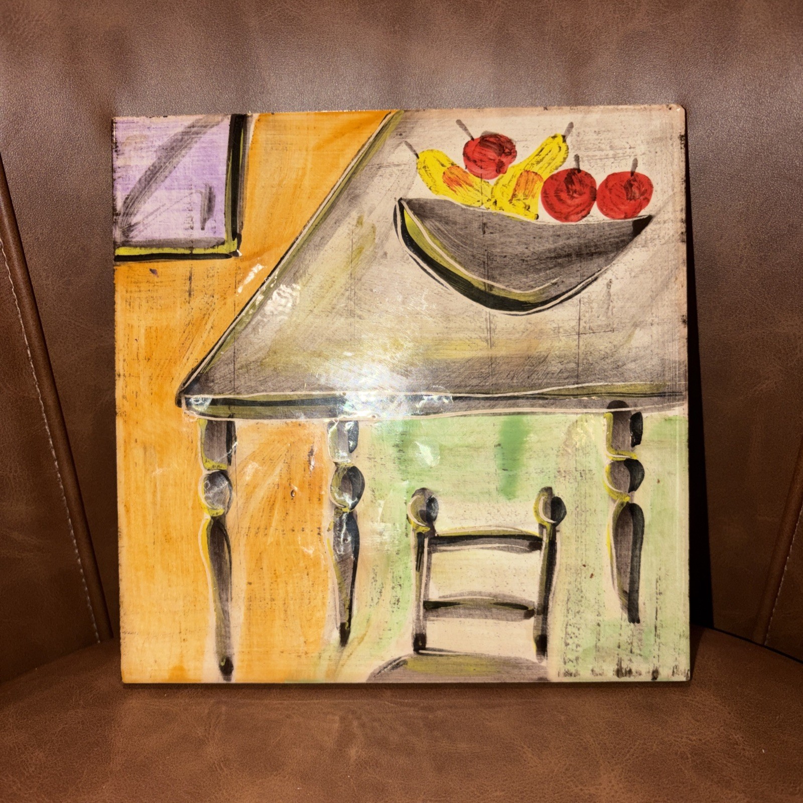 Vintage ITALIAN CERAMIC ART TILE trivet home fruit artist Signed Italy