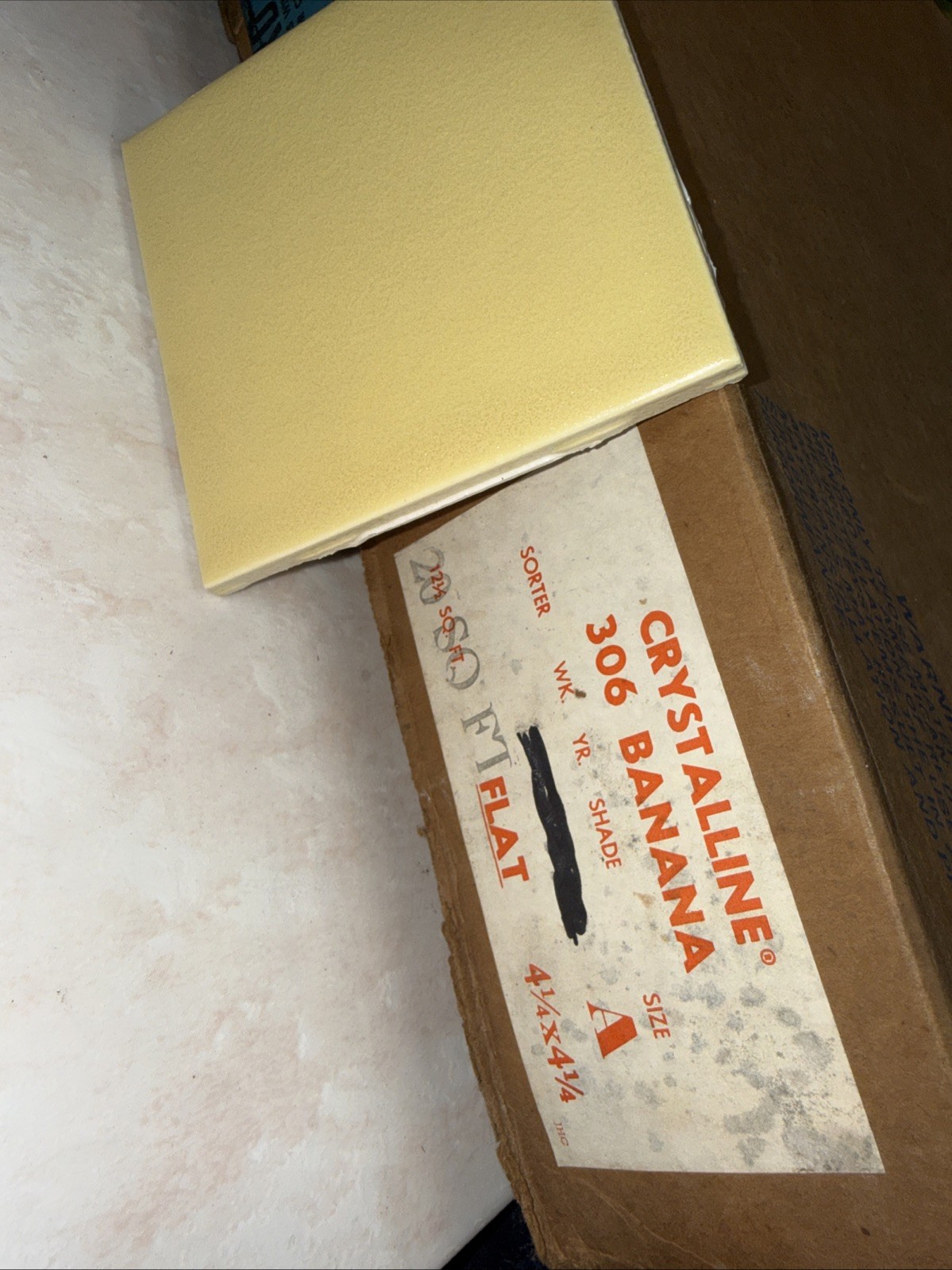 NOS American Olean Crystalline 306 Banana 4-1/4” Ceramic Tile 20 Sq Ft/Box USA