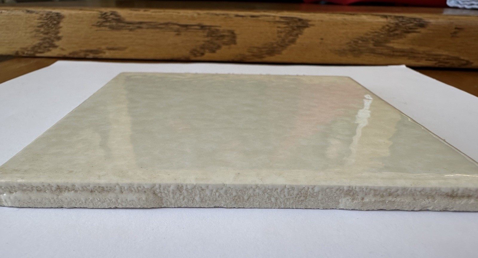 1pc. *Glossy & Bumpy; Bone #M-078* Ceramic Tile 4-1/4″ by United States Tile Co.