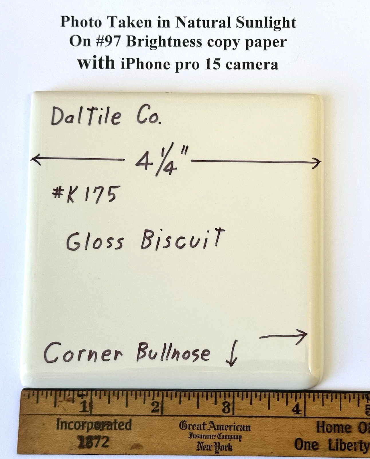 1 pc. Gloss Biscuit: 4-1/4″ Ceramic Corner Bullnose Tile by Daltile Co. NEW