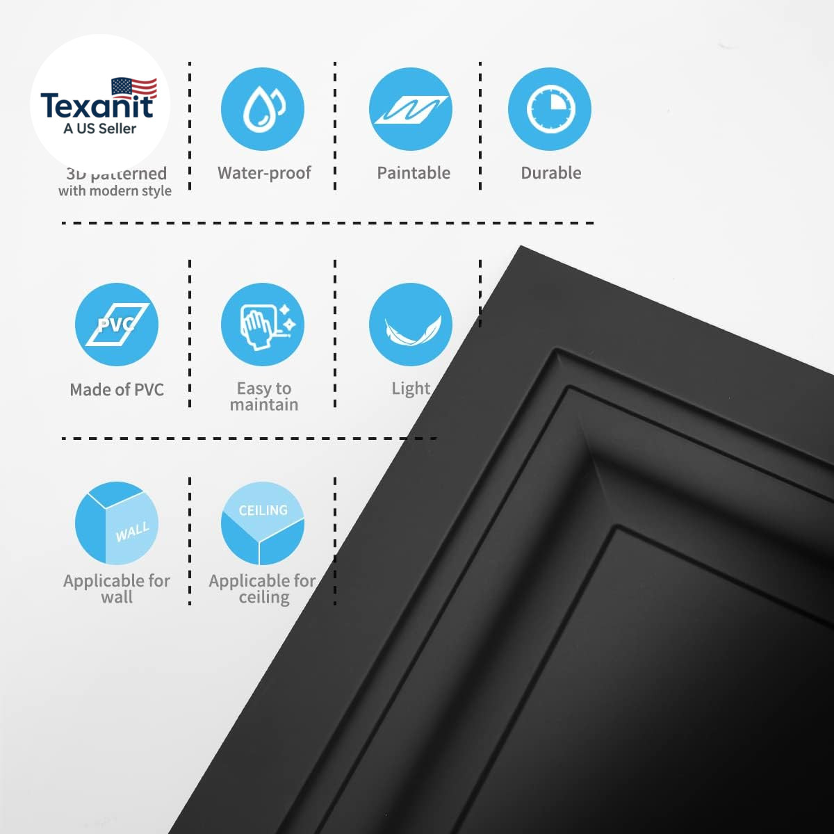 24-Pack Square Drop Ceiling Tile 2Ft X 2Ft in Black, PVC Ceiling Panel 24 X 24In