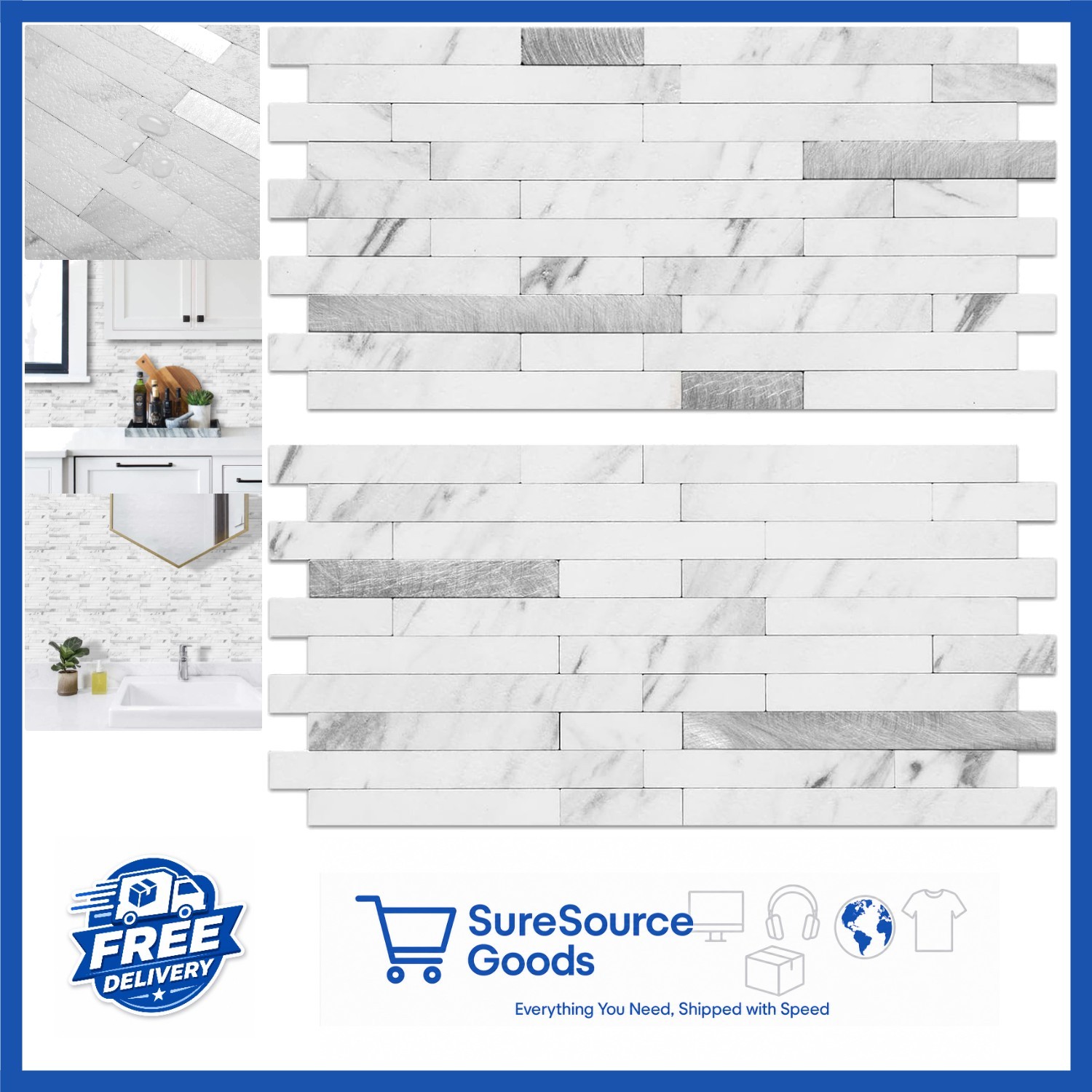 Peel and Stick Backsplash 40 Sheets White Marble Look PVC Wall Tiles for Kitchen