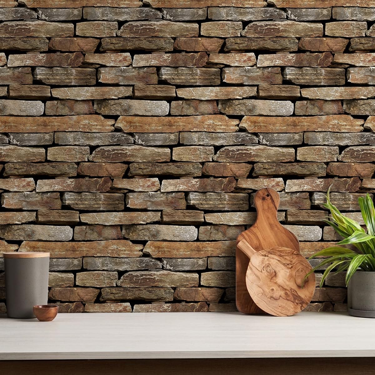 3D Faux Stone Wall Panels Peel and Stick, 10 Pcs 11.8″ x 11.8″, Stone-Look Te…