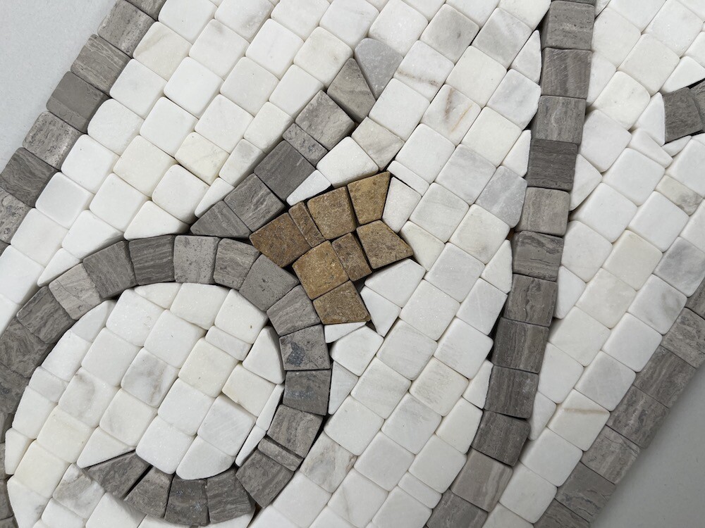 B0078T Marble Mosaic Border Listello Accent Tile Floral White Wooden 5.9×18.5