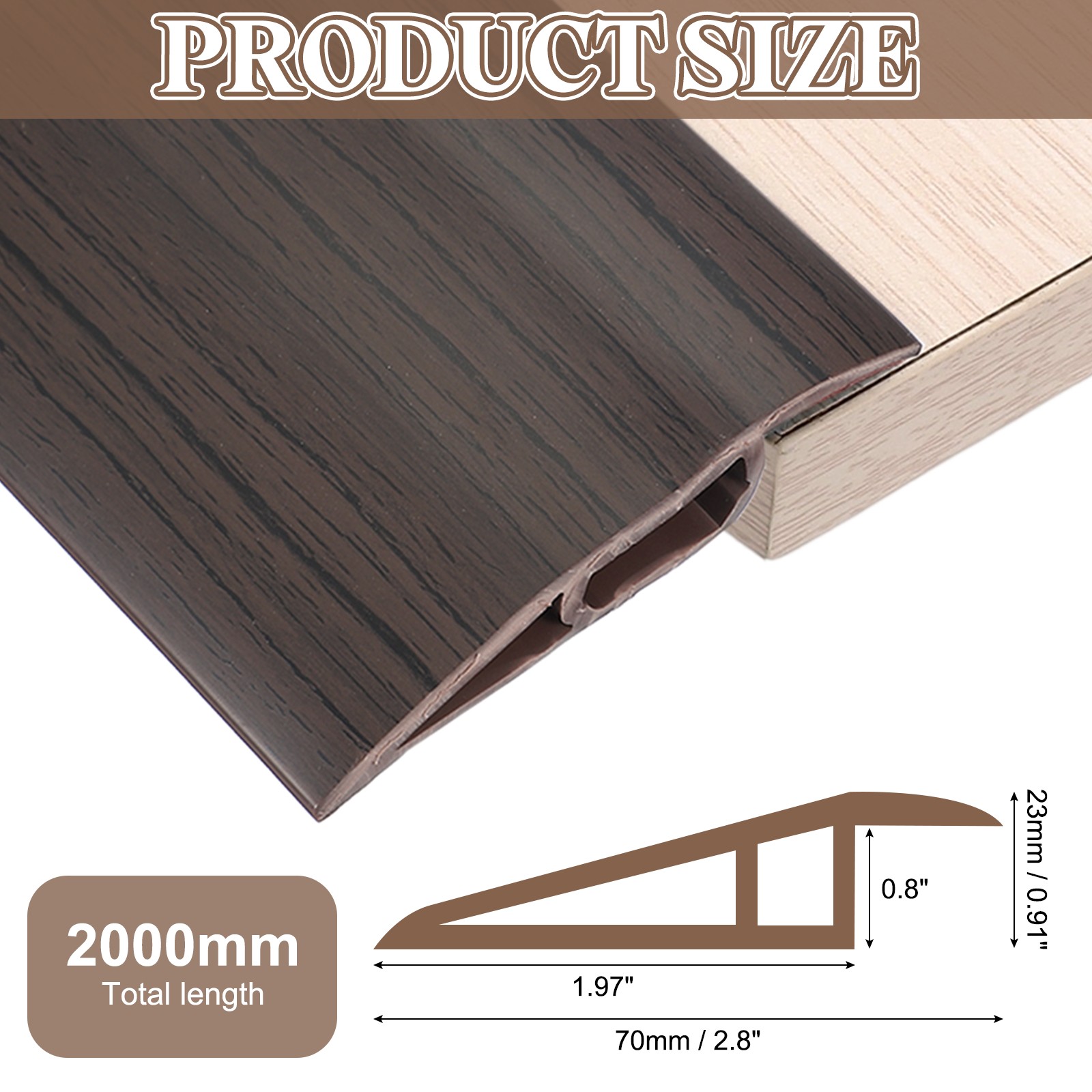 6.56Ft x 2.8″ x 0.91″ Floor Transition Strip, Dark Brown Wood Grain