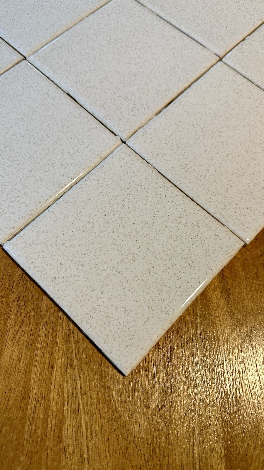 9 Square Vintage Speckled White Ceramic Tile 4.25 MCM Subway Square Shower