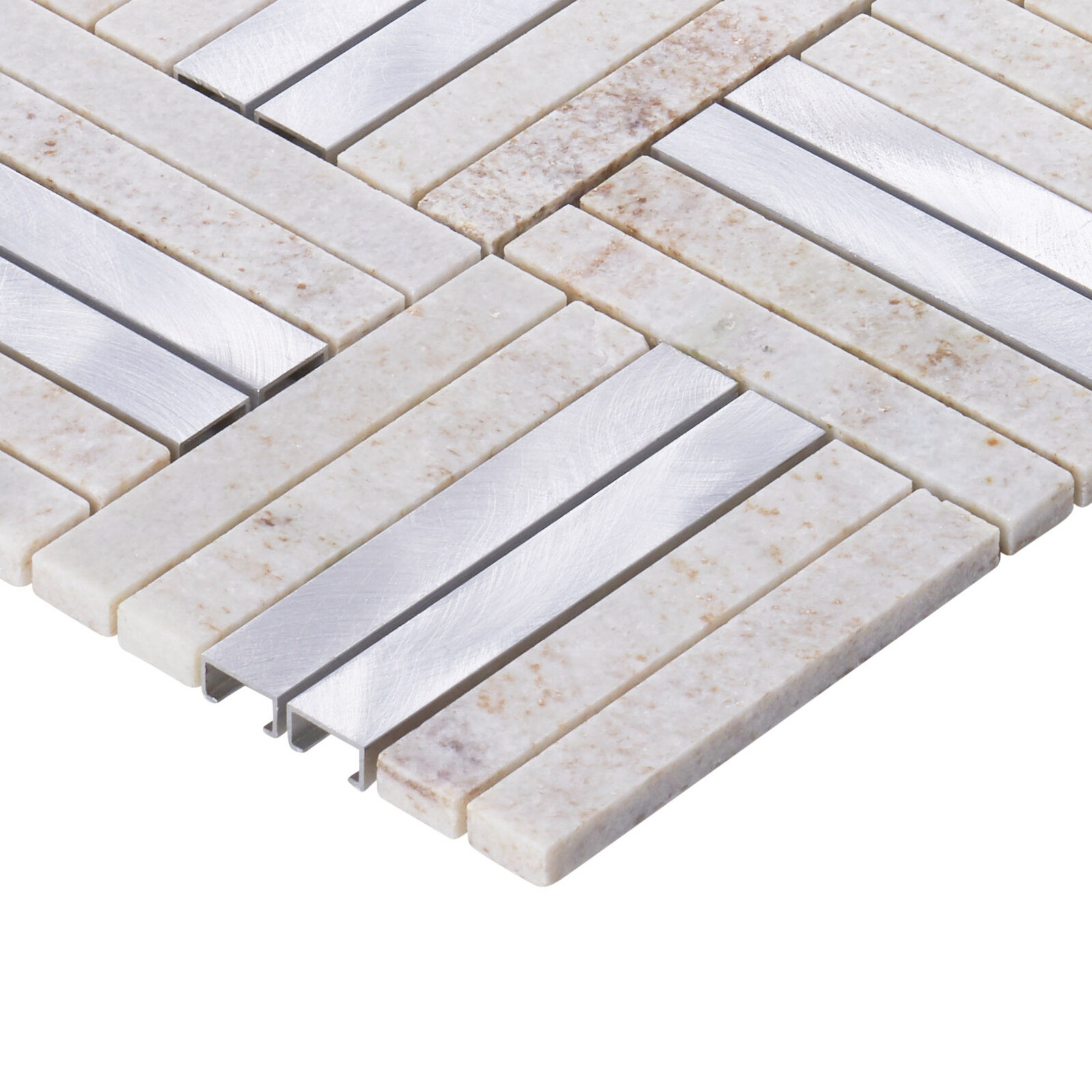 Gray Quartzite Marble Stone Aluminum Beige Parquet Mosaic Tile Wall Backsplash