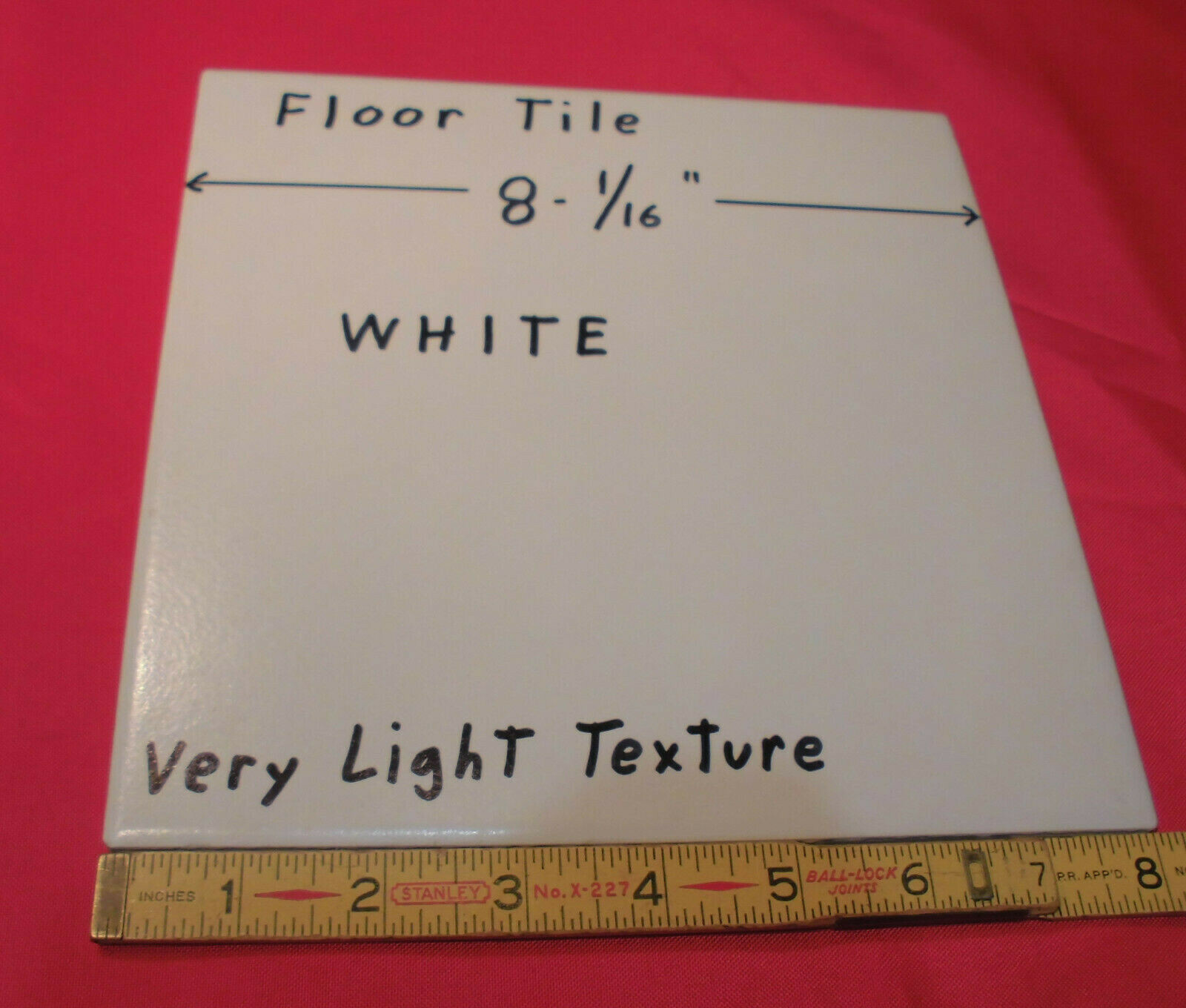 1 pc. White Ceramic Floor Tile: 8″ X 8″ very light textured, New Old Stock