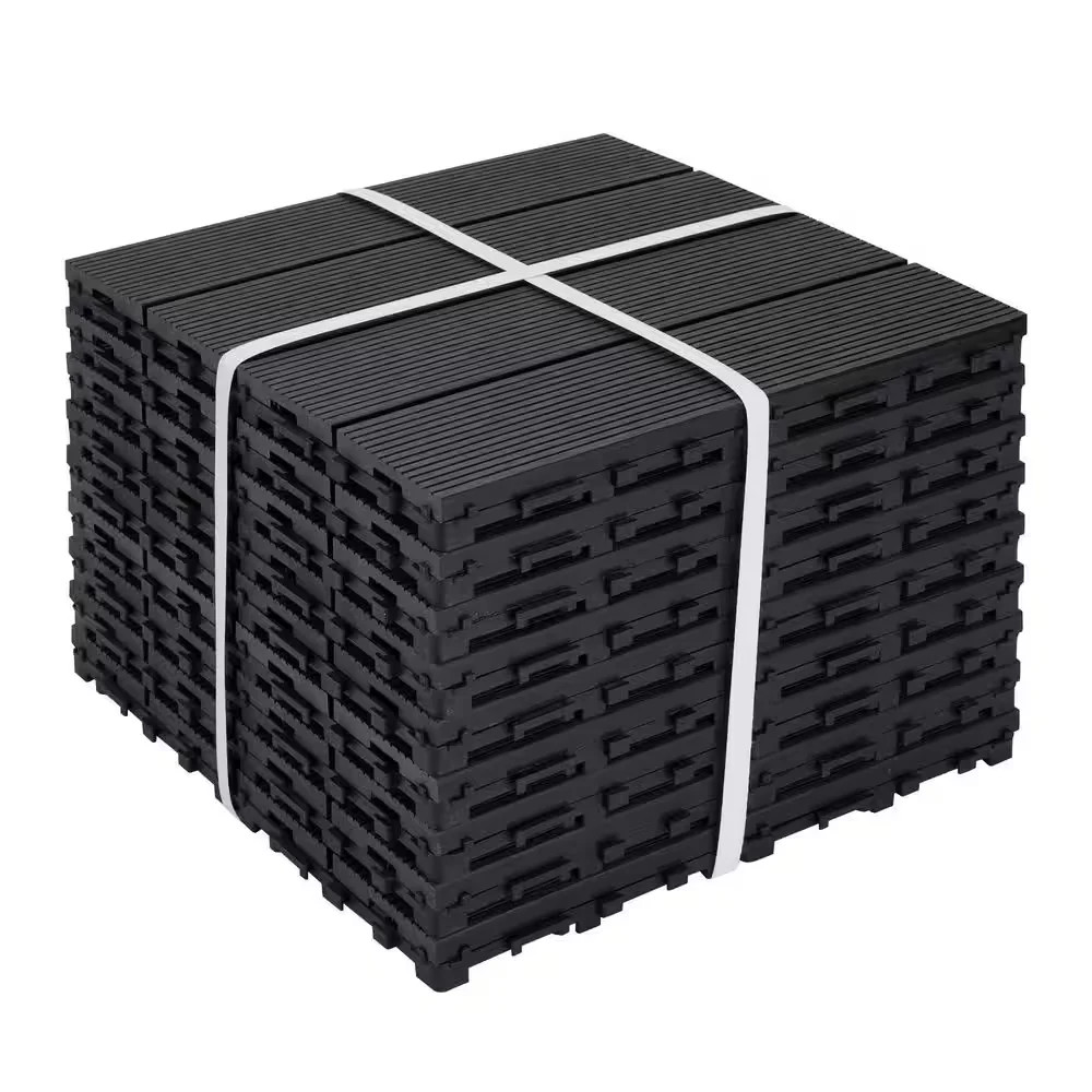 11.8in x 11.8in Black WPC Composite Interlocking Deck Tiles Balcony 9-Pack