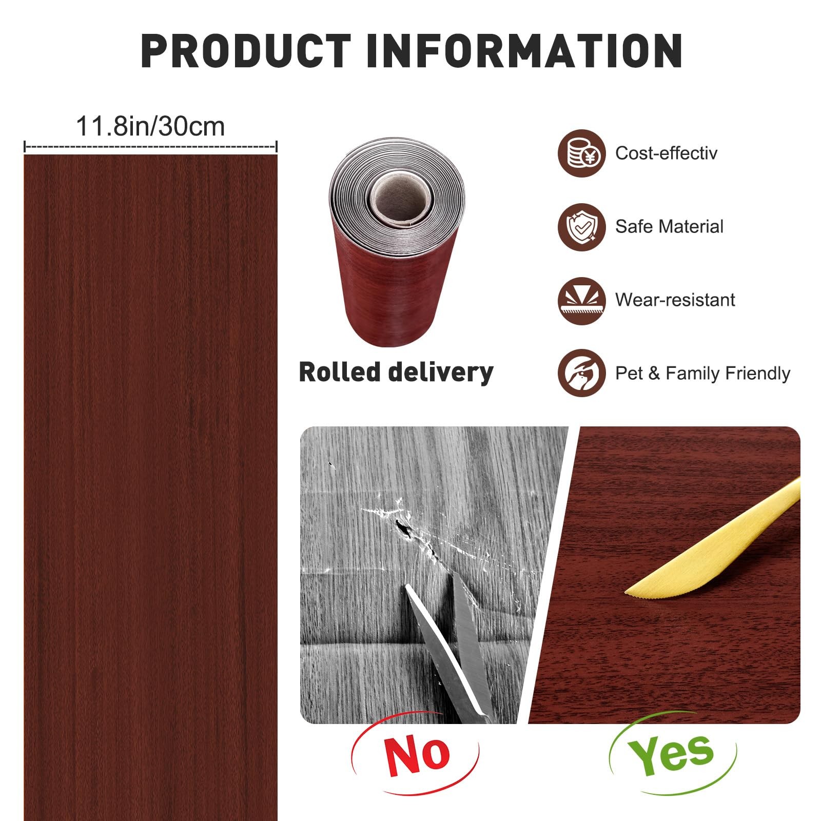 Wood Grain Peel and Stick Floor Tiles 11.8″ x 118″ Roll, Self Adhesive Vinyl …
