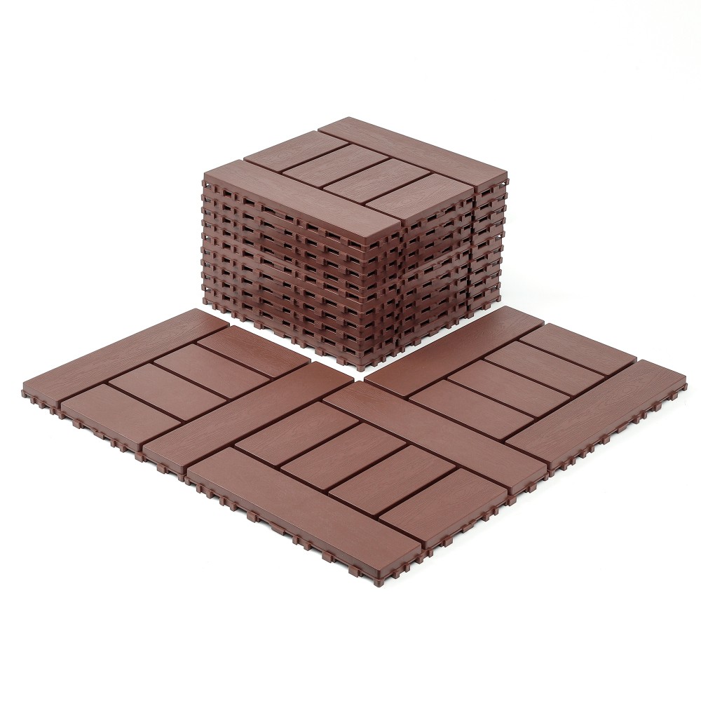 44 Pcs + Brown PP Floor Tiles for Indoor Outdoor Balcony Patio Poolside Backyard