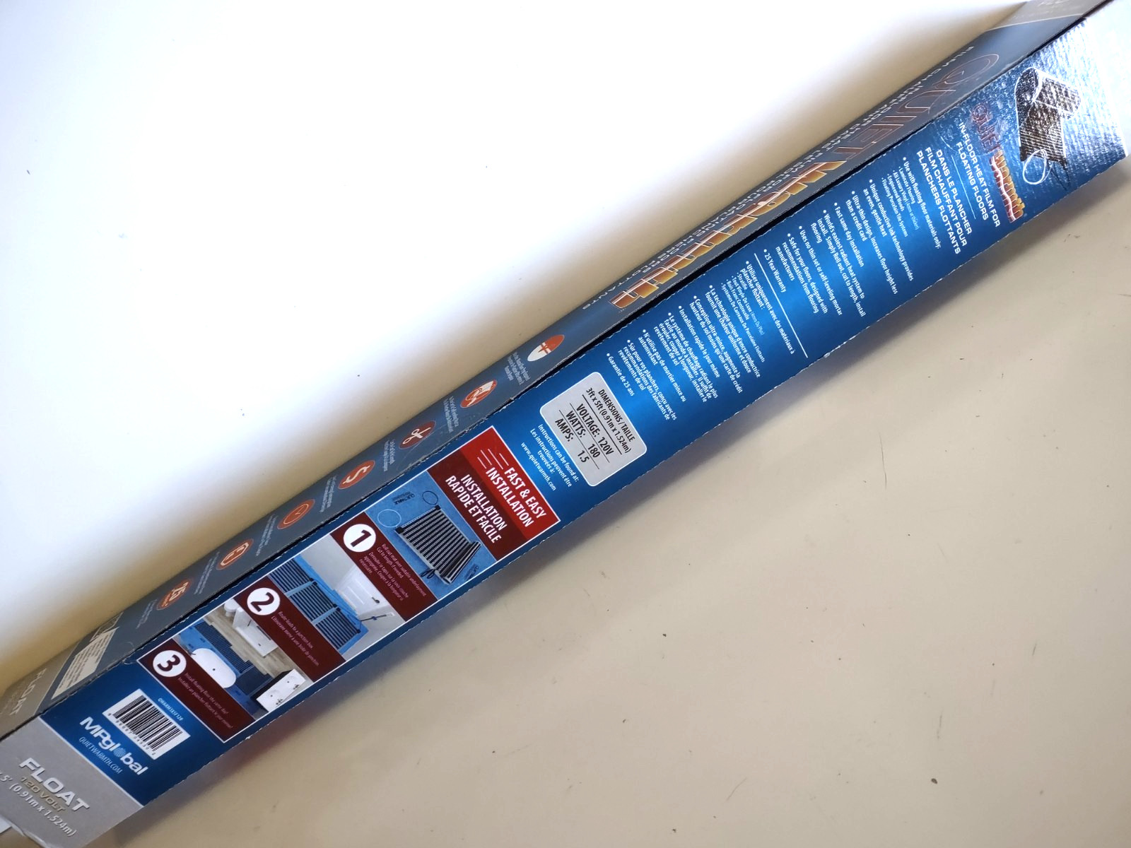 QuietWarmth QWARM3X5F120 3 Ft x 5 Ft 120v Radiant Under Floating Floor Heat Mat