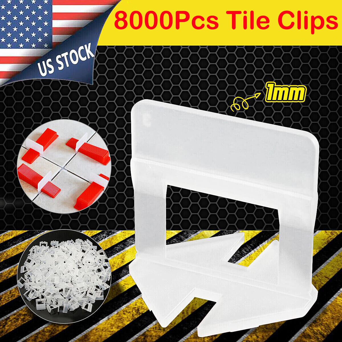8000PCSx 1mm Clip Tile Leveling System Kit Floor Wall Tile Spacer Tiling Tool