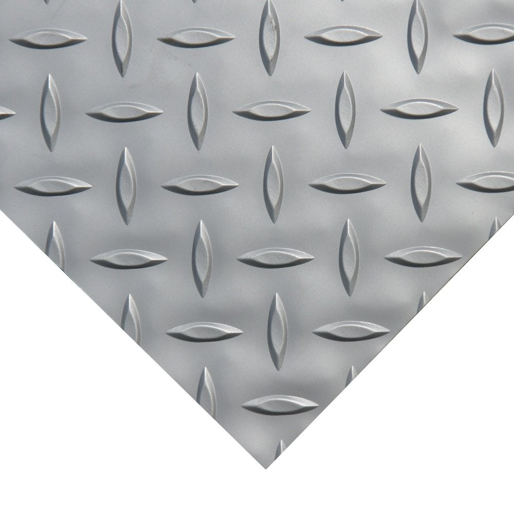Rubber-Cal Diamond Plate Metallic Pvc Flooring Silver 2.5Mm X 4 X 9 03-W266-S-09