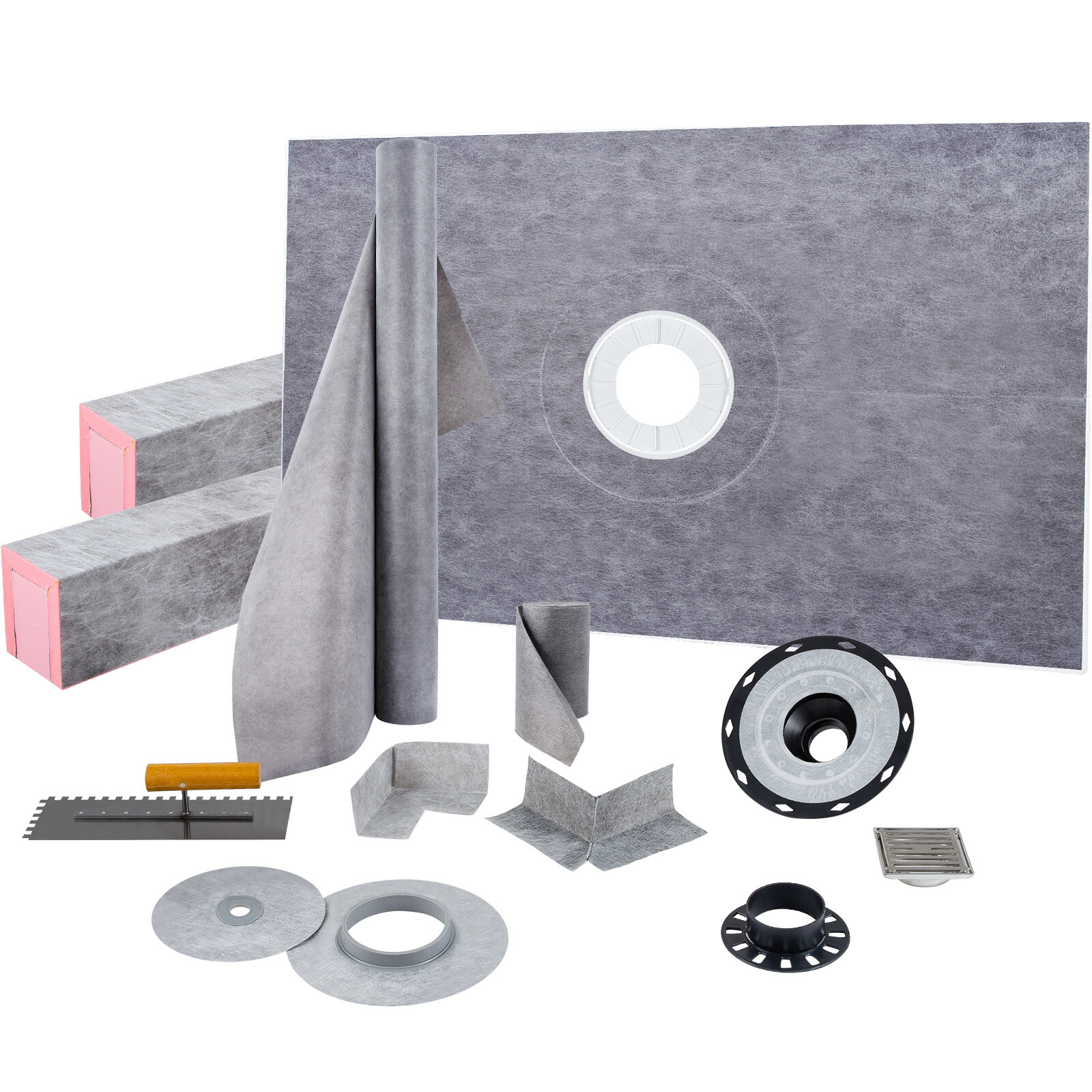 VEVOR Shower Curb Kit 38″x60″ Central Drain Tray & Drainage & 2 Cuttable Curbs