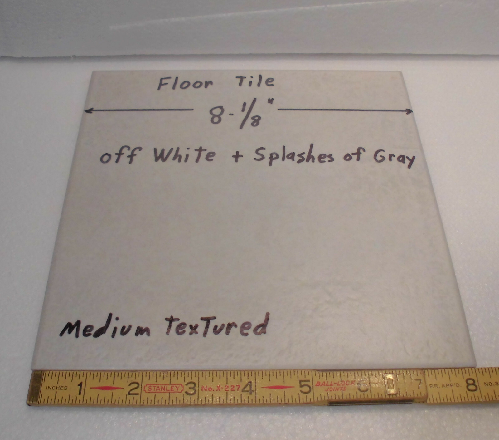 1 pc. Ceramic 8″ Floor Tile: Off-white with Mixed Grays, Medium Textured, New