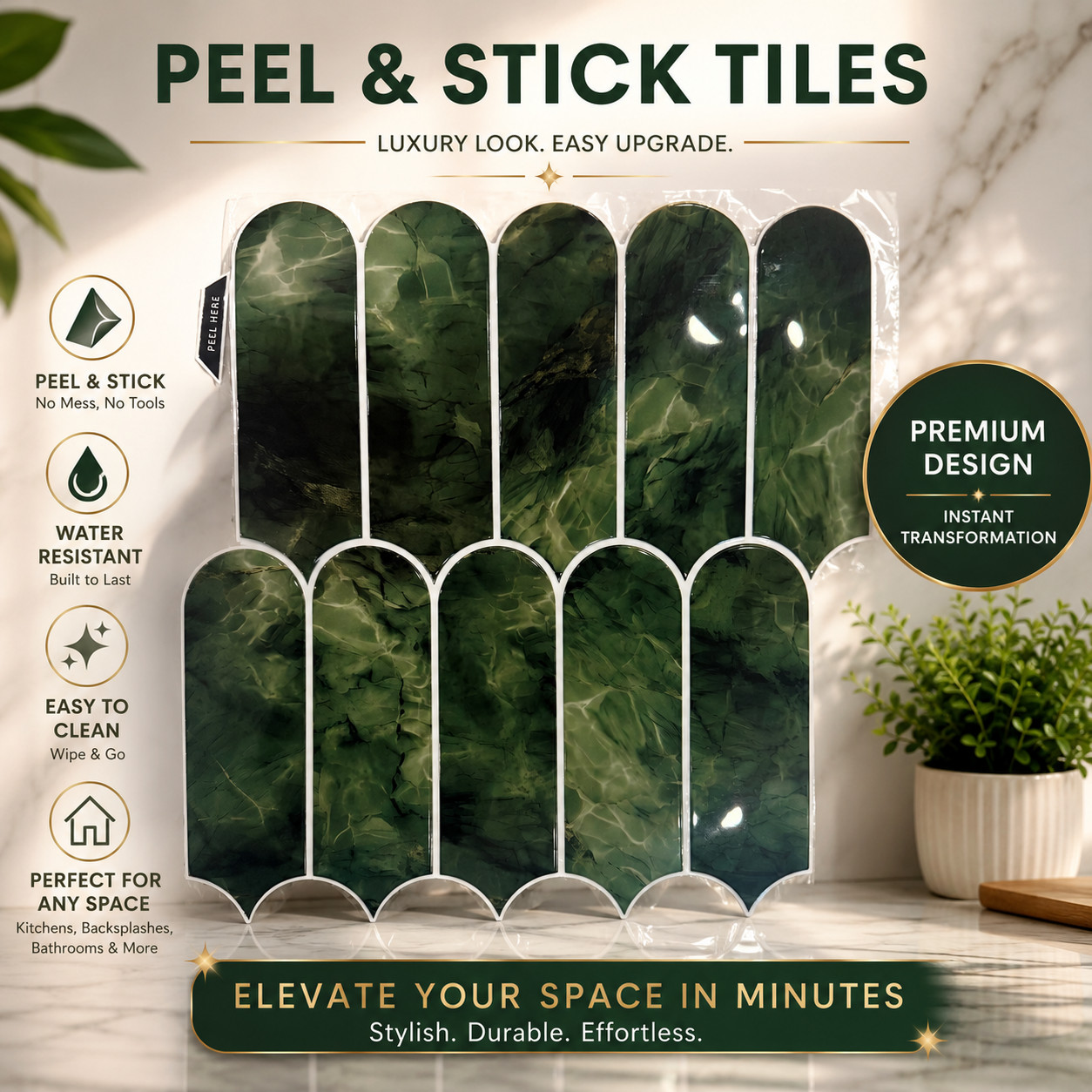 12″x12″ Kitchen Backsplash Tiles – 10PCS Peel and Stick, Brick Marble Wall Tiles