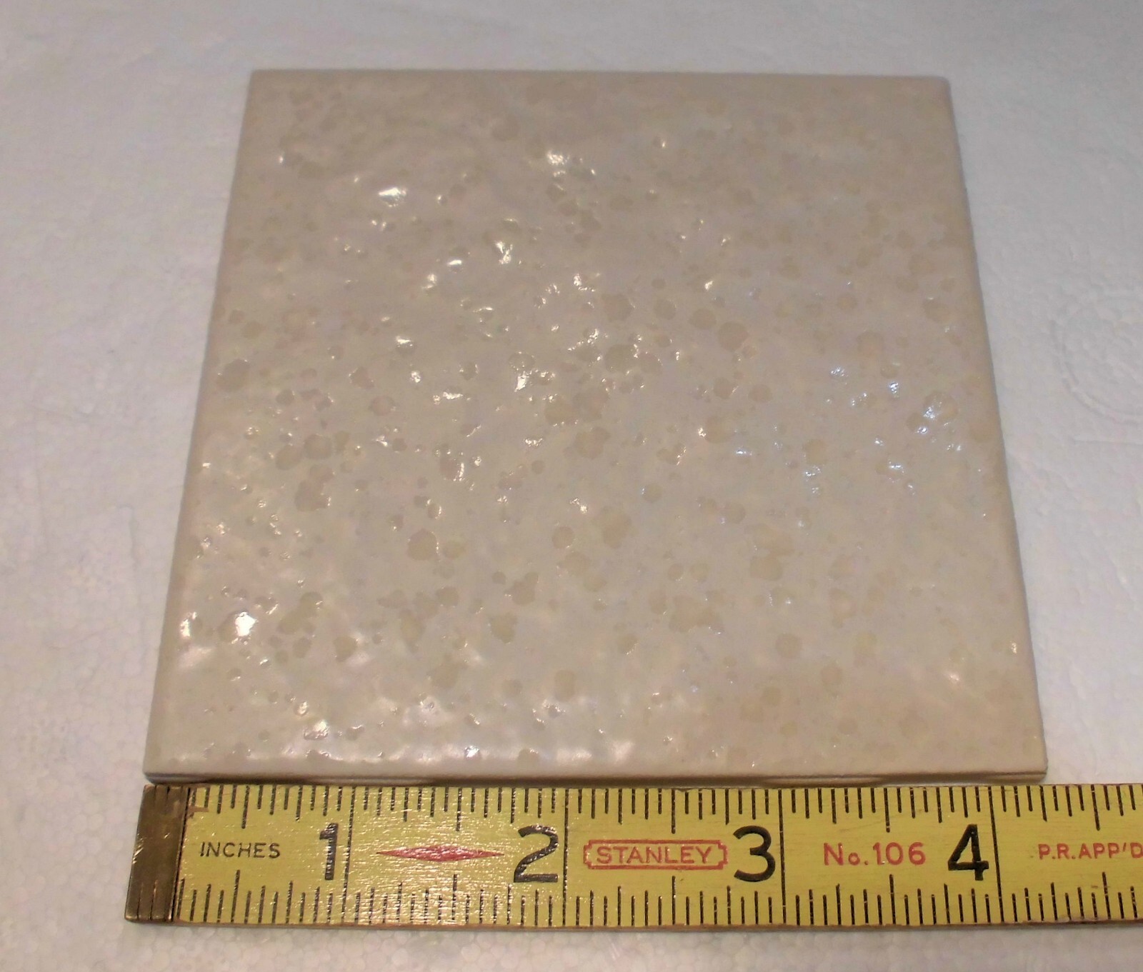 1 pc. *Almond Color* Bumpy Ceramic Tile: Tuscany; by American Olean 4-1/4″ NOS