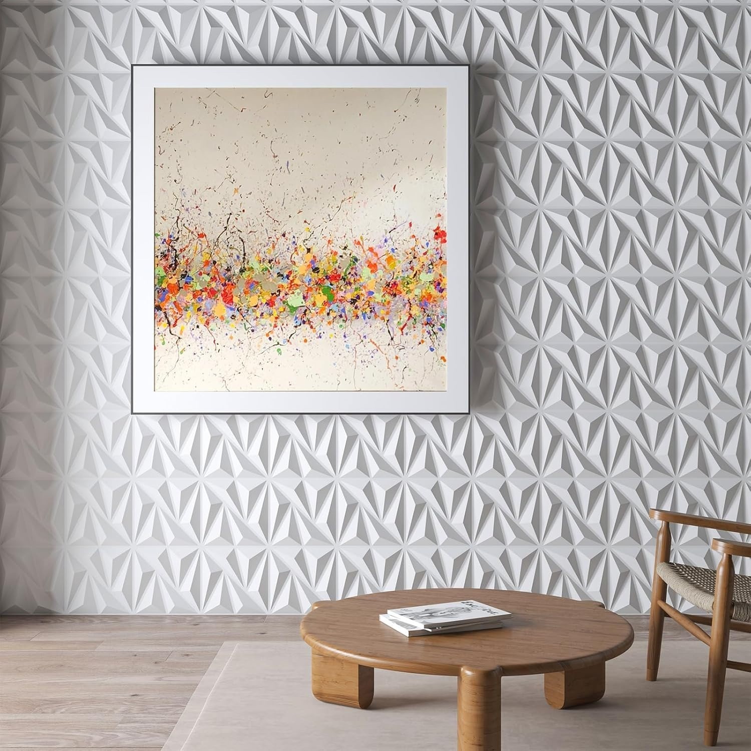 3D Wall Panel Diamond Textured Interior Accent Panels Peel Stick 12×12 White 50x