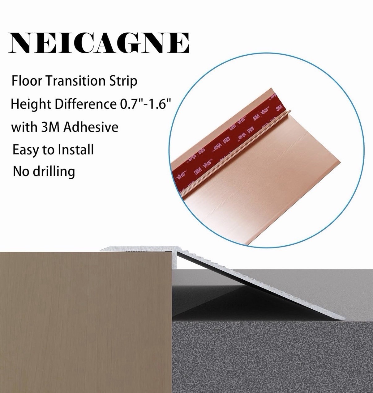 4 Inch Wide Aluminum Floor Transition Strip Wood to Tile, NEICAGNE 36 Inch Thres