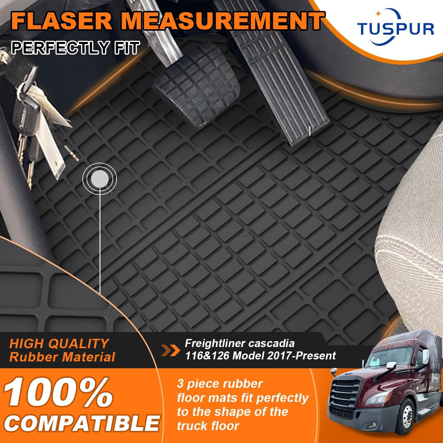 Floor Mats Fit for Freightliner Cascadia 2018-2026 | Heavy Duty Truck Floor Rubb