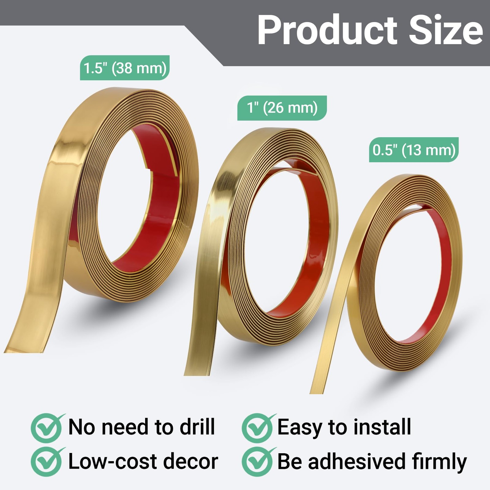 196.8″ x 1.5″ Matte Gold Molding & Wall Trim, Flexible Peel and Stick Decorat…