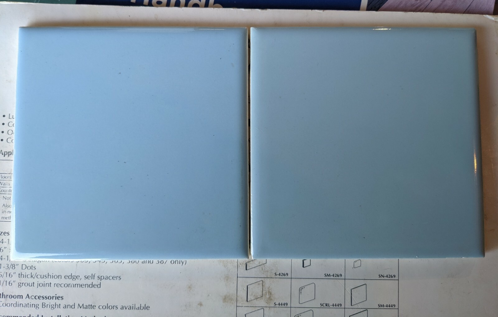 2 pcs American Olean Vintage Ceramic Wall Tile 4 1/4″ Pastel Blue NEW Color 18