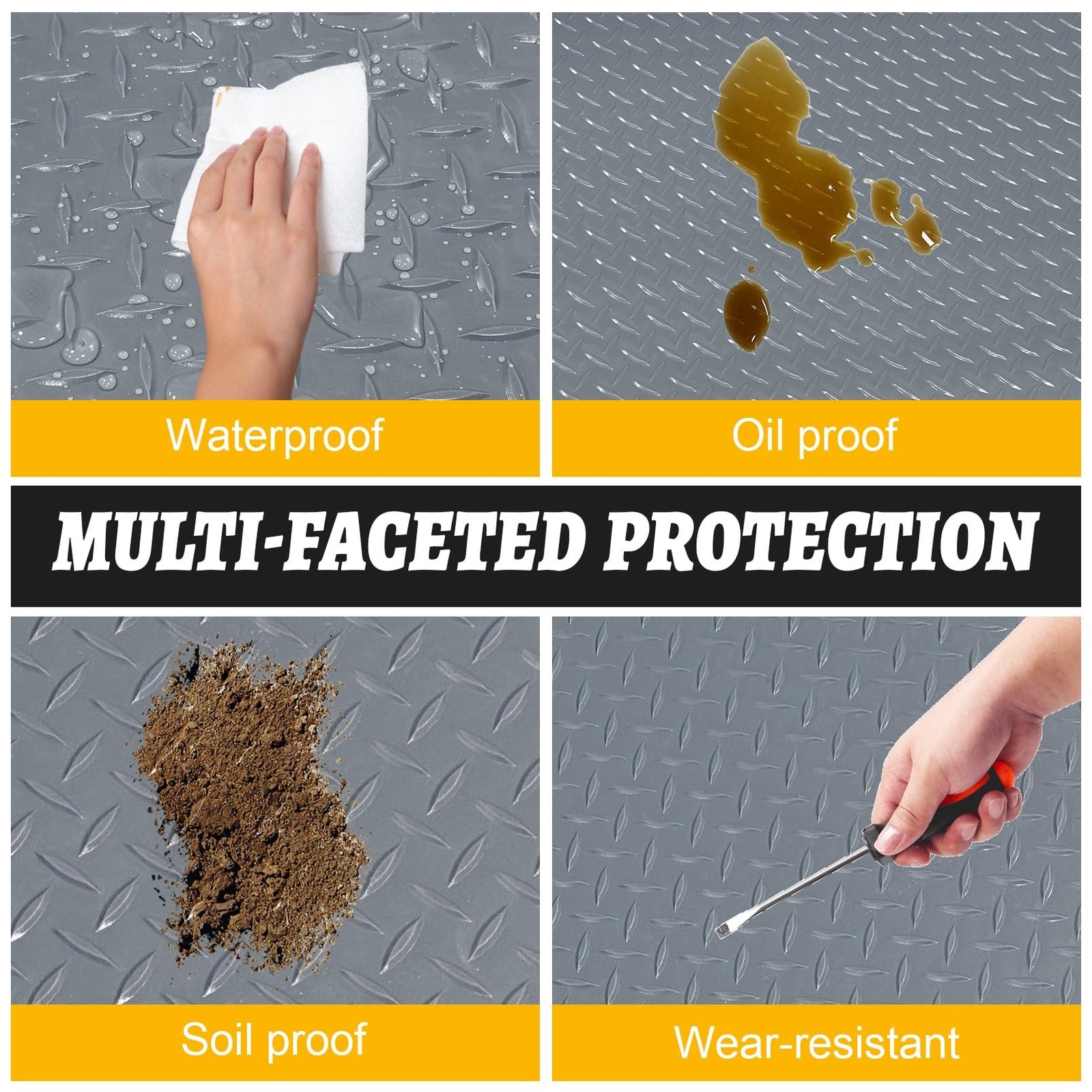8×20 FT Garage Floor Mat, 2.8mm Thickened Flooring Roll Diamond Plate PVC Rub…